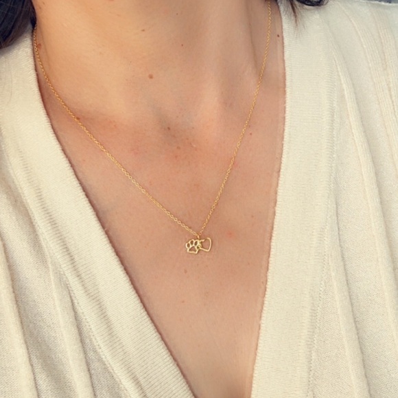14k Gold Vermeil Interlocking Heart and Paw Necklace - Picture 4 of 10